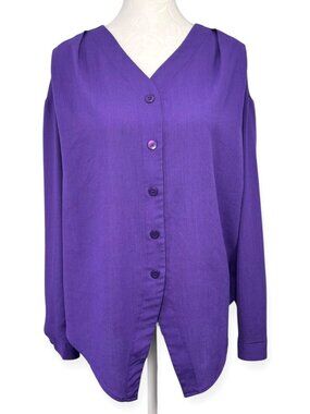 Vintage 90s Purple Rayon Blouse Mervyns Partners Size Small